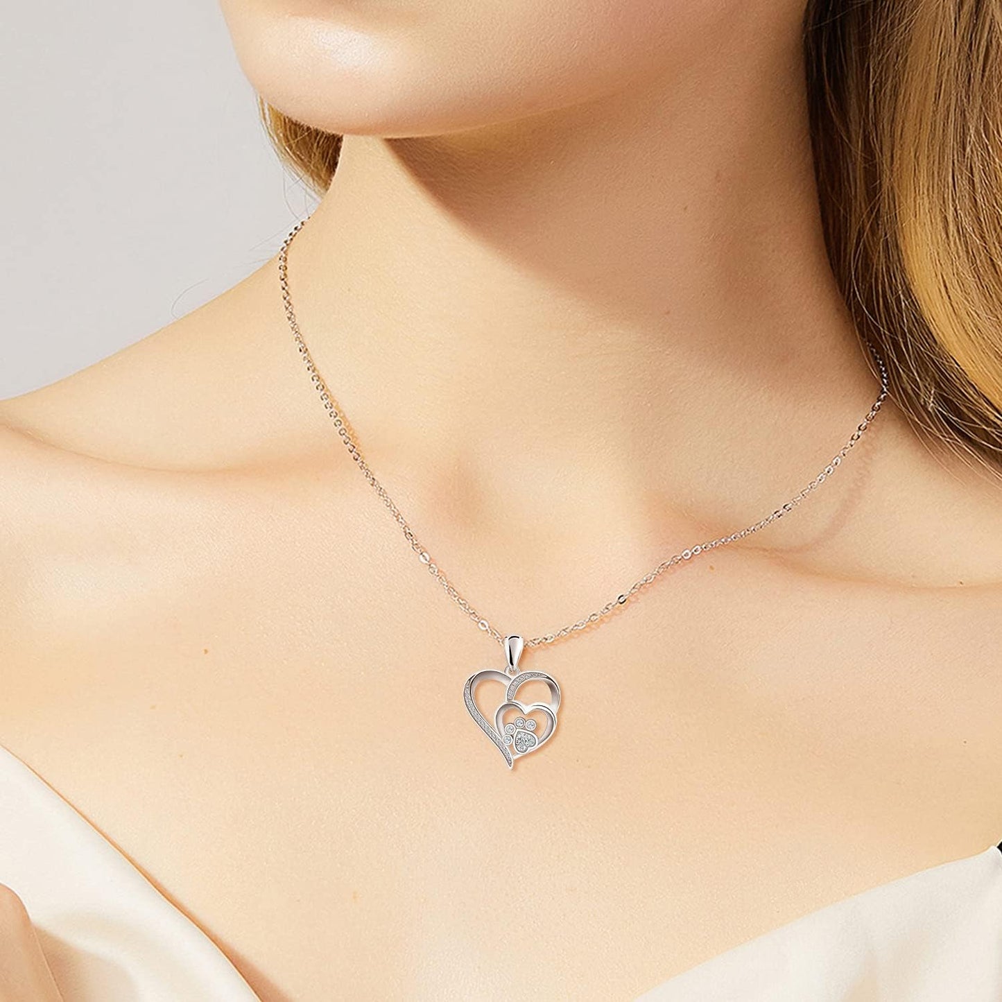 Inolt™ | Silver Paw & Heart Necklace