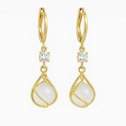 Aurelia™ | White Gold Drop Earrings with White Opal for Women